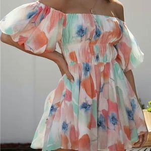 Off/On Shoulder Floral Print Dress | L (8/10)